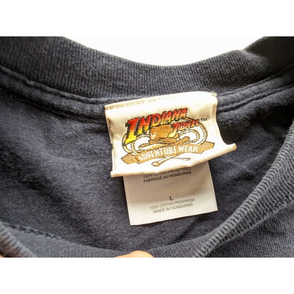 Vintage Indiana Jones Adventure Wear Shirt Mens Large Blue Double Sided - Picture 3 of 7